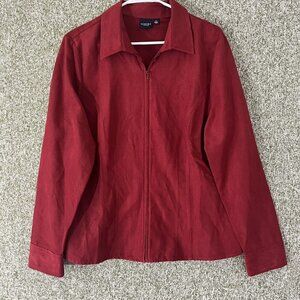 Sonoma Tops Womens Extra Large Burgundy Micro Suede Zip Up Shaped Shirt Classic